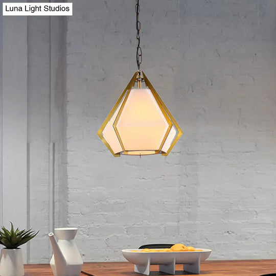 Diamond Colonial Pendant Lamp - White/Gray/Tan Glass Gold Hanging Light Fixture