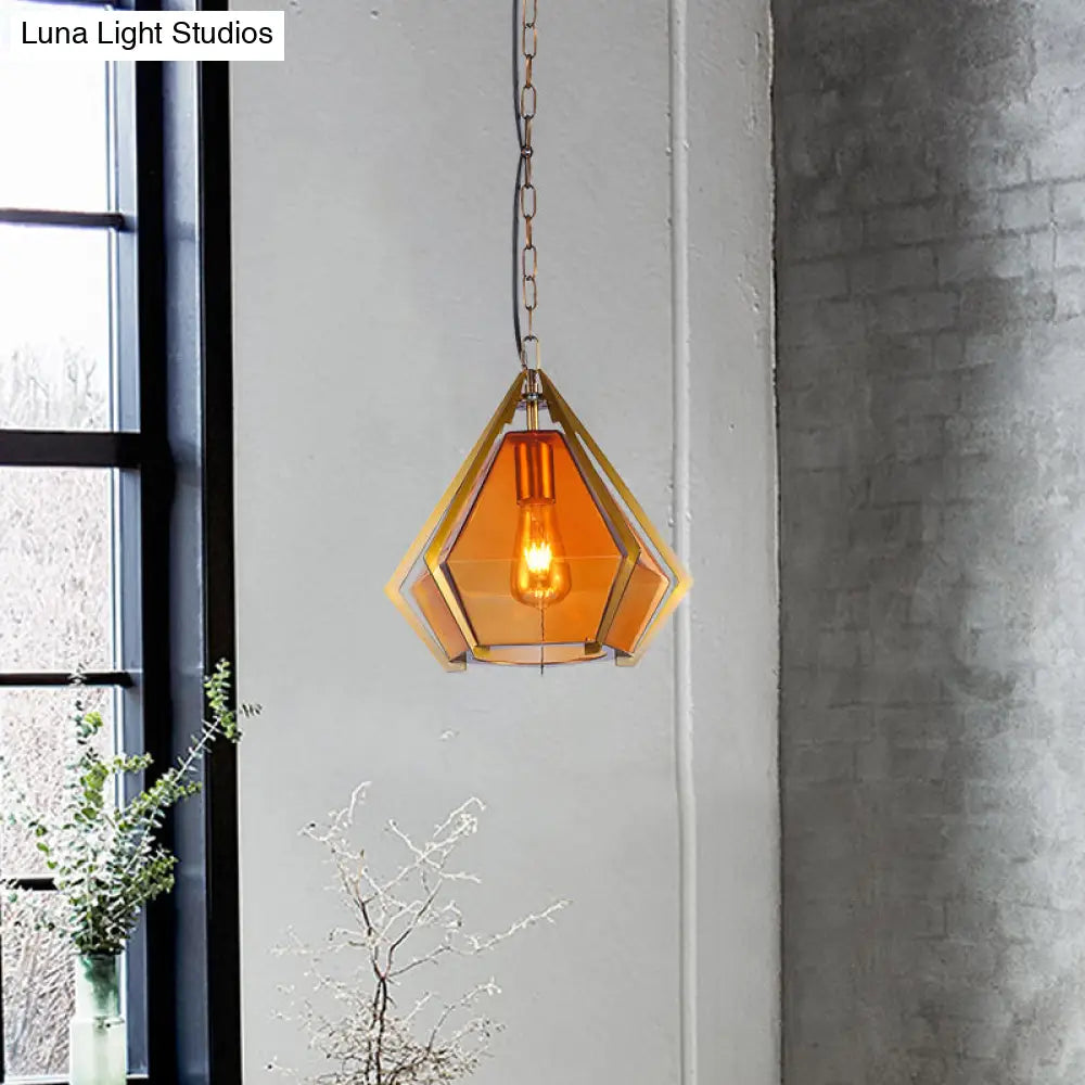 Diamond Colonial Pendant Lamp - White/Gray/Tan Glass Gold Hanging Light Fixture