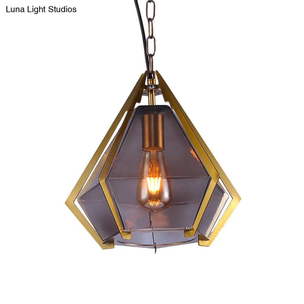 Diamond Colonial Pendant Lamp - White/Gray/Tan Glass Gold Hanging Light Fixture