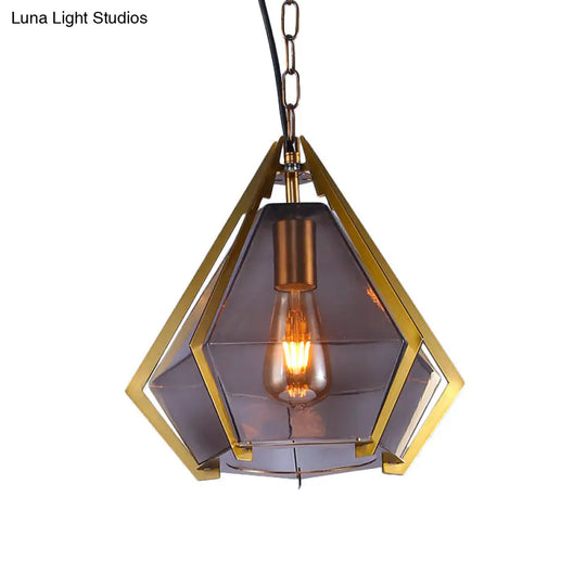 Diamond Colonial Pendant Lamp - White/Gray/Tan Glass Gold Hanging Light Fixture