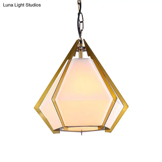 Diamond Colonial Pendant Lamp - White/Gray/Tan Glass Gold Hanging Light Fixture