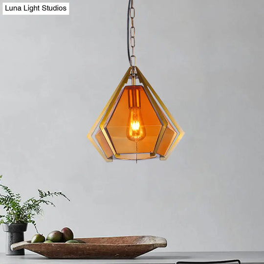 Diamond Colonial Pendant Lamp - White/Gray/Tan Glass Gold Hanging Light Fixture