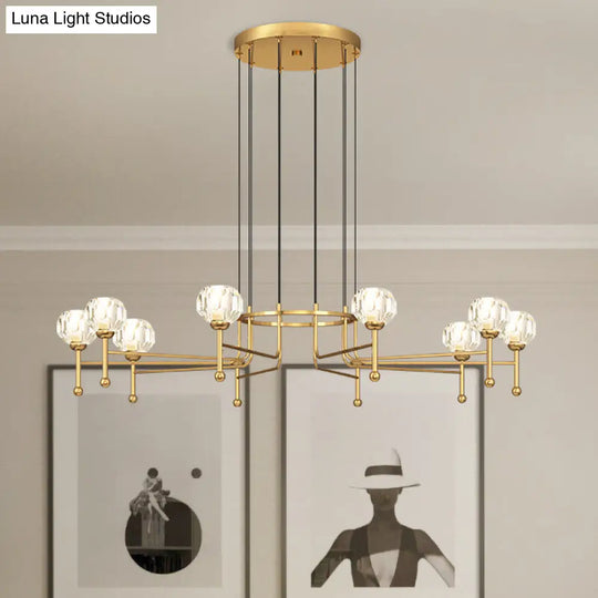 Modernist Crystal Brass Led Pendant Lamp - 6/8-Bulb Diamond Ceiling Light Kit 27/31 Wide