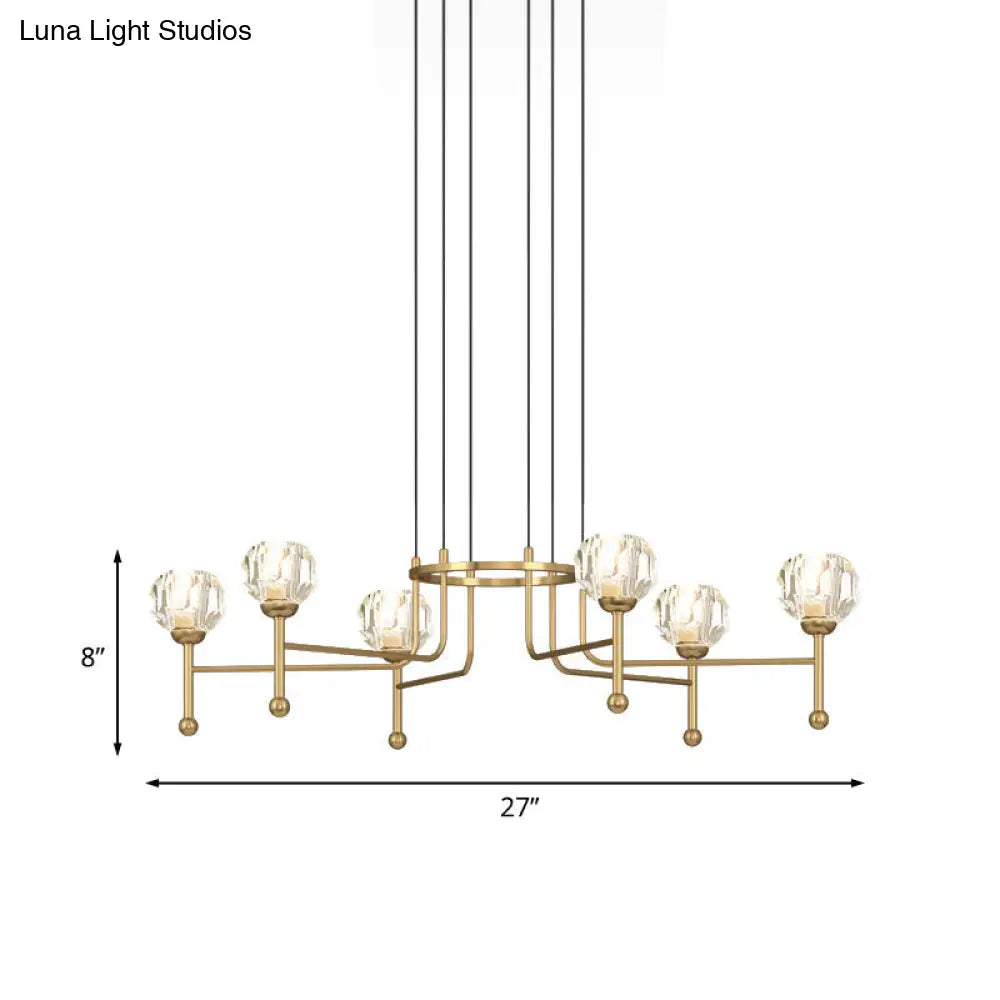 Modernist Crystal Brass Led Pendant Lamp - 6/8-Bulb Diamond Ceiling Light Kit 27/31 Wide