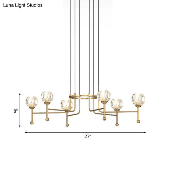 Modernist Crystal Brass Led Pendant Lamp - 6/8-Bulb Diamond Ceiling Light Kit 27/31 Wide