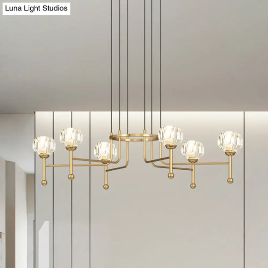 Modernist Crystal Brass Led Pendant Lamp - 6/8-Bulb Diamond Ceiling Light Kit 27/31 Wide / 27