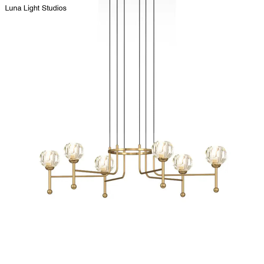 Modernist Crystal Brass Led Pendant Lamp - 6/8-Bulb Diamond Ceiling Light Kit 27/31 Wide