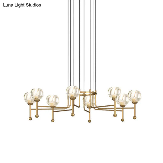 Diamond Crystal Brass Led Ceiling Pendant Light - Modernist 6/8-Bulb Kit 27’/31’ Wide