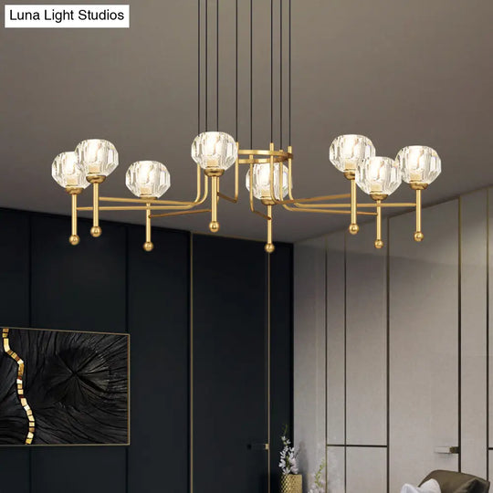 Modernist Crystal Brass Led Pendant Lamp - 6/8-Bulb Diamond Ceiling Light Kit 27/31 Wide / 31