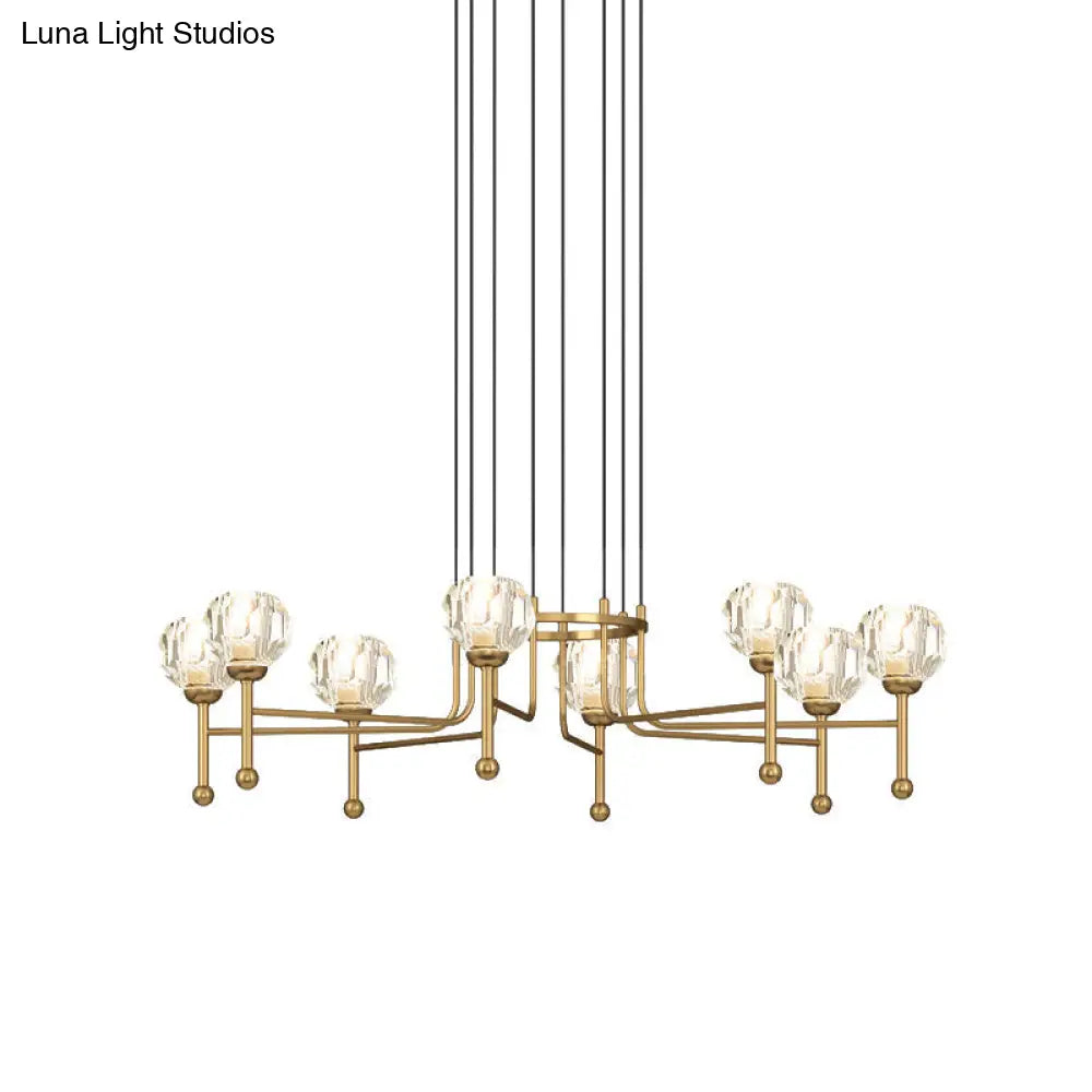 Modernist Crystal Brass Led Pendant Lamp - 6/8-Bulb Diamond Ceiling Light Kit 27/31 Wide