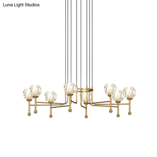 Modernist Crystal Brass Led Pendant Lamp - 6/8-Bulb Diamond Ceiling Light Kit 27/31 Wide