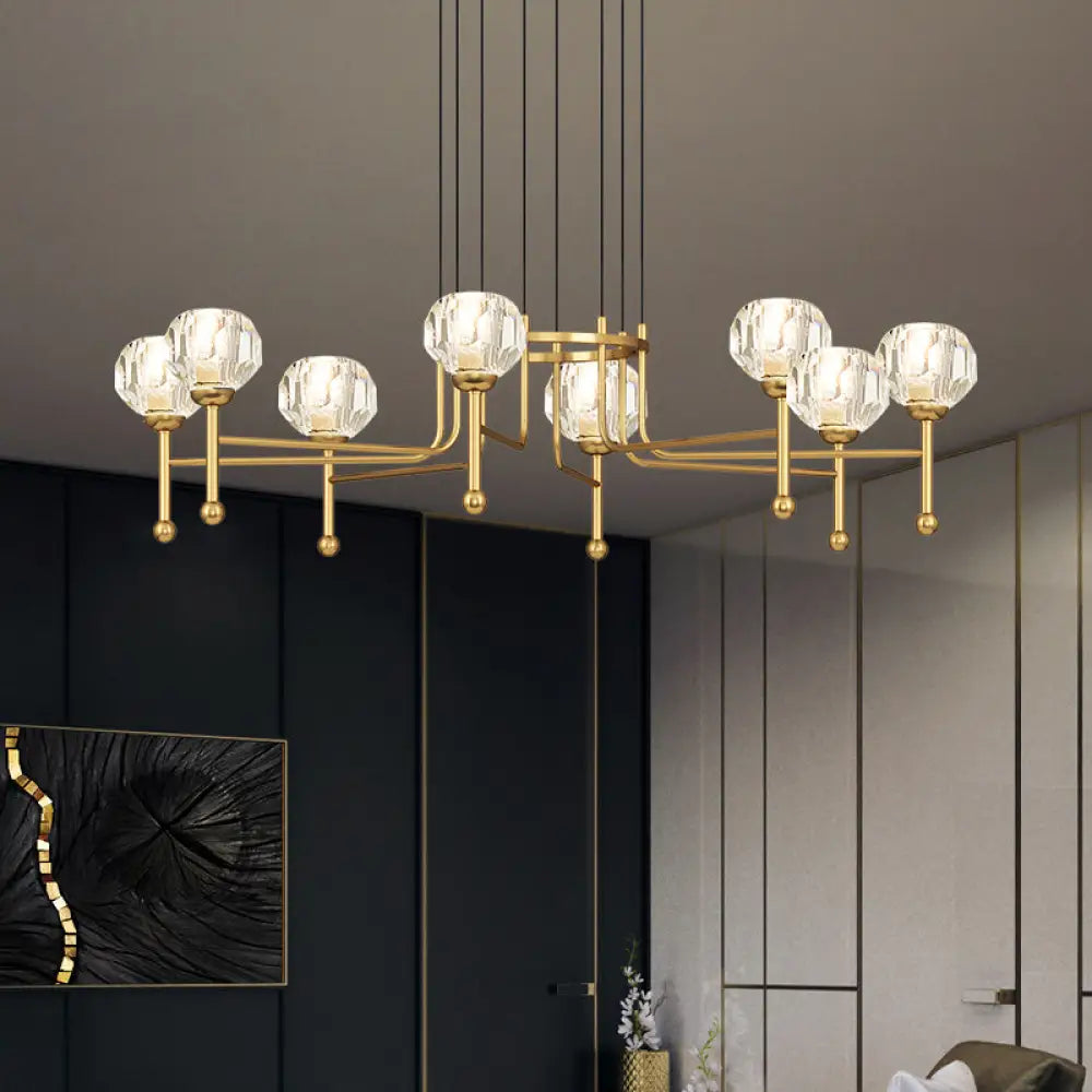 Diamond Crystal Brass Led Ceiling Pendant Light - Modernist 6/8-Bulb Kit 27’/31’ Wide / 31’