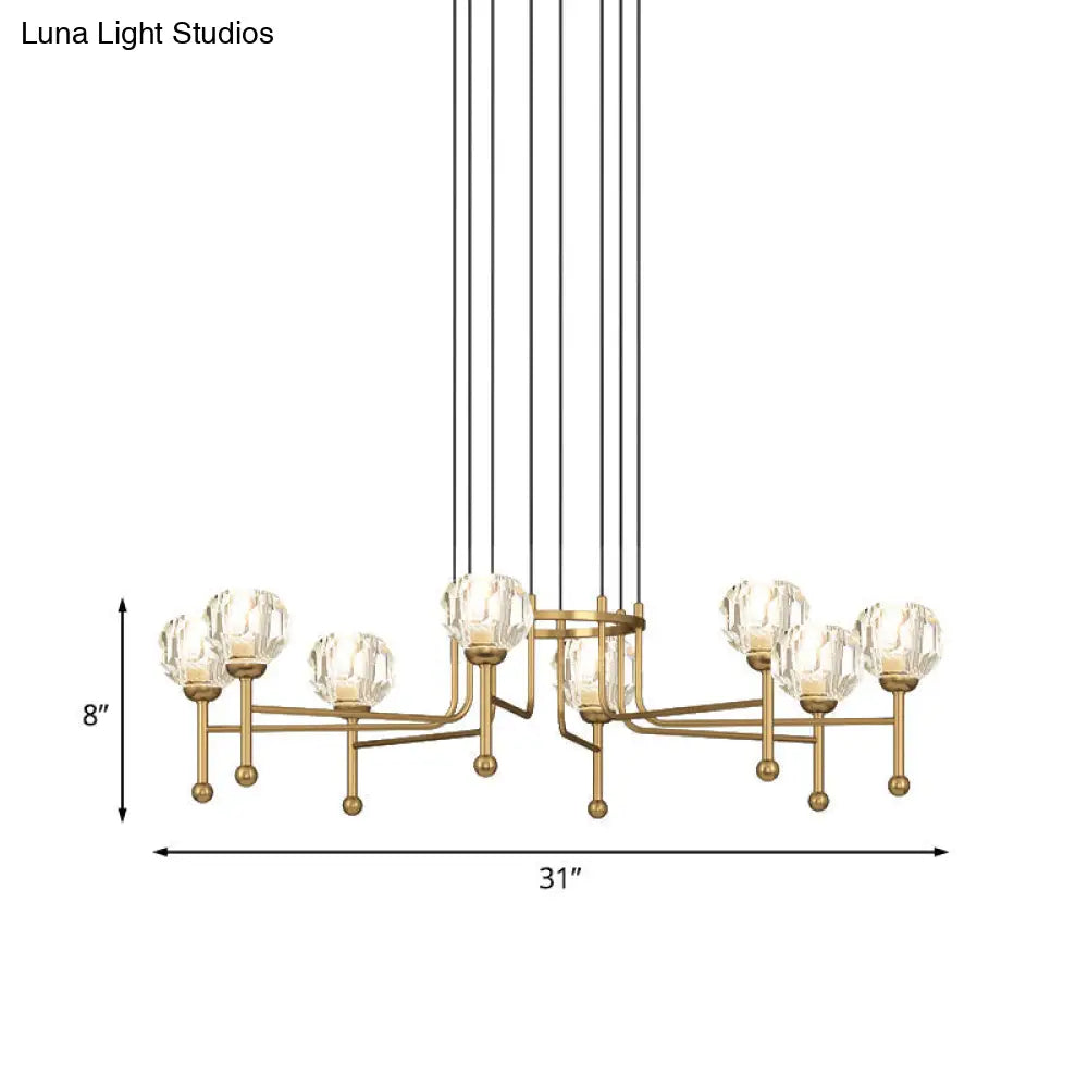 Modernist Crystal Brass Led Pendant Lamp - 6/8-Bulb Diamond Ceiling Light Kit 27/31 Wide