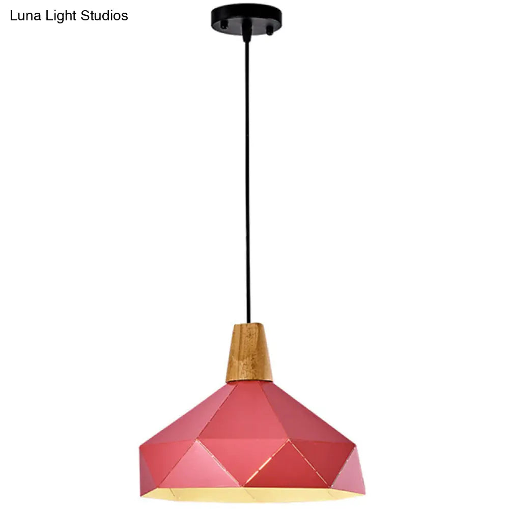 Diamond Dining Room Pendant Modern Metal Ceiling Light With 1 Hanging Pink / 12.5