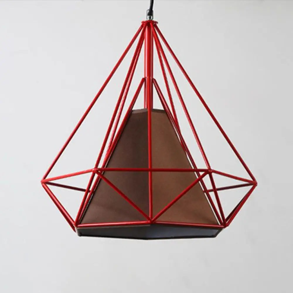 Diamond Frame Hanging Light - Simplicity Design Iron Pendant Fixture For Restaurants Red / 10’