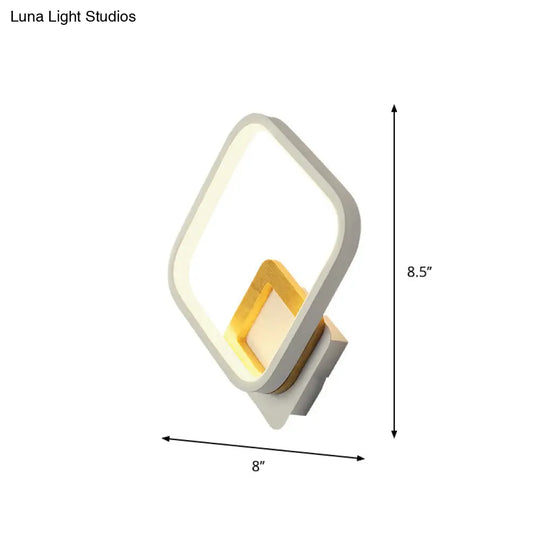 Diamond-Frame Led Wall Sconce: Minimalist White & Wood Light With Warm/White Glow