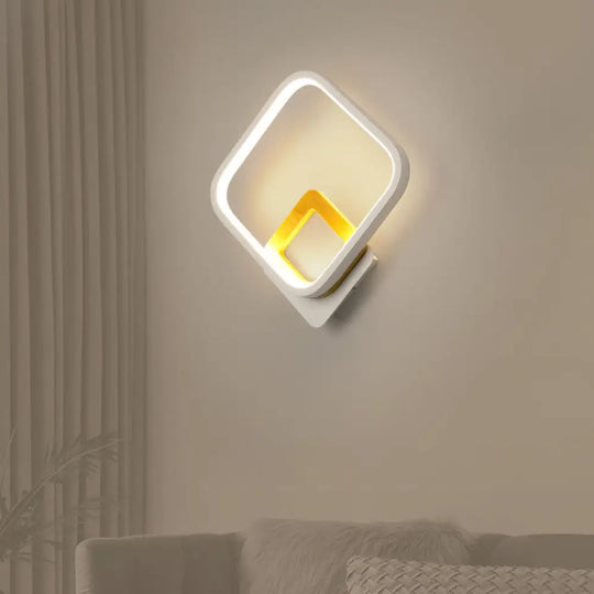 Diamond-Frame Led Wall Sconce: Minimalist White & Wood Light With Warm/White Glow / Warm