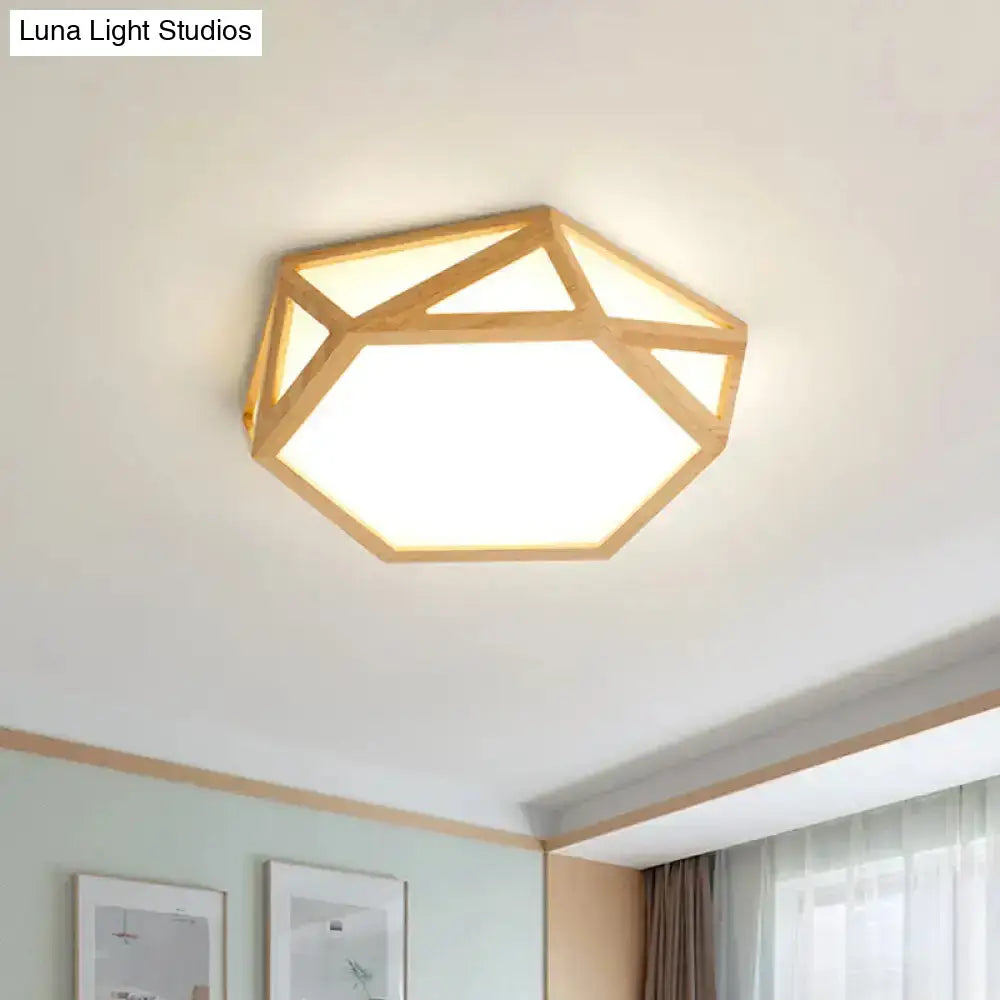 Diamond/Geometric Wood Led Nordic Flush Mount Ceiling Light Fixture - 16’/23.5’ Wide