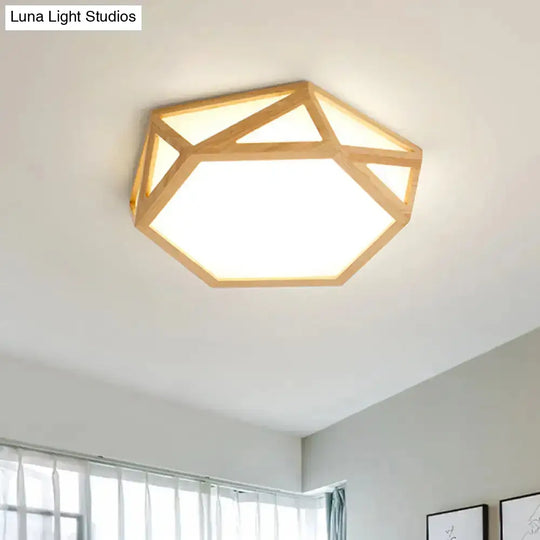 Diamond/Geometric Wood Led Nordic Flush Mount Ceiling Light Fixture - 16’/23.5’ Wide