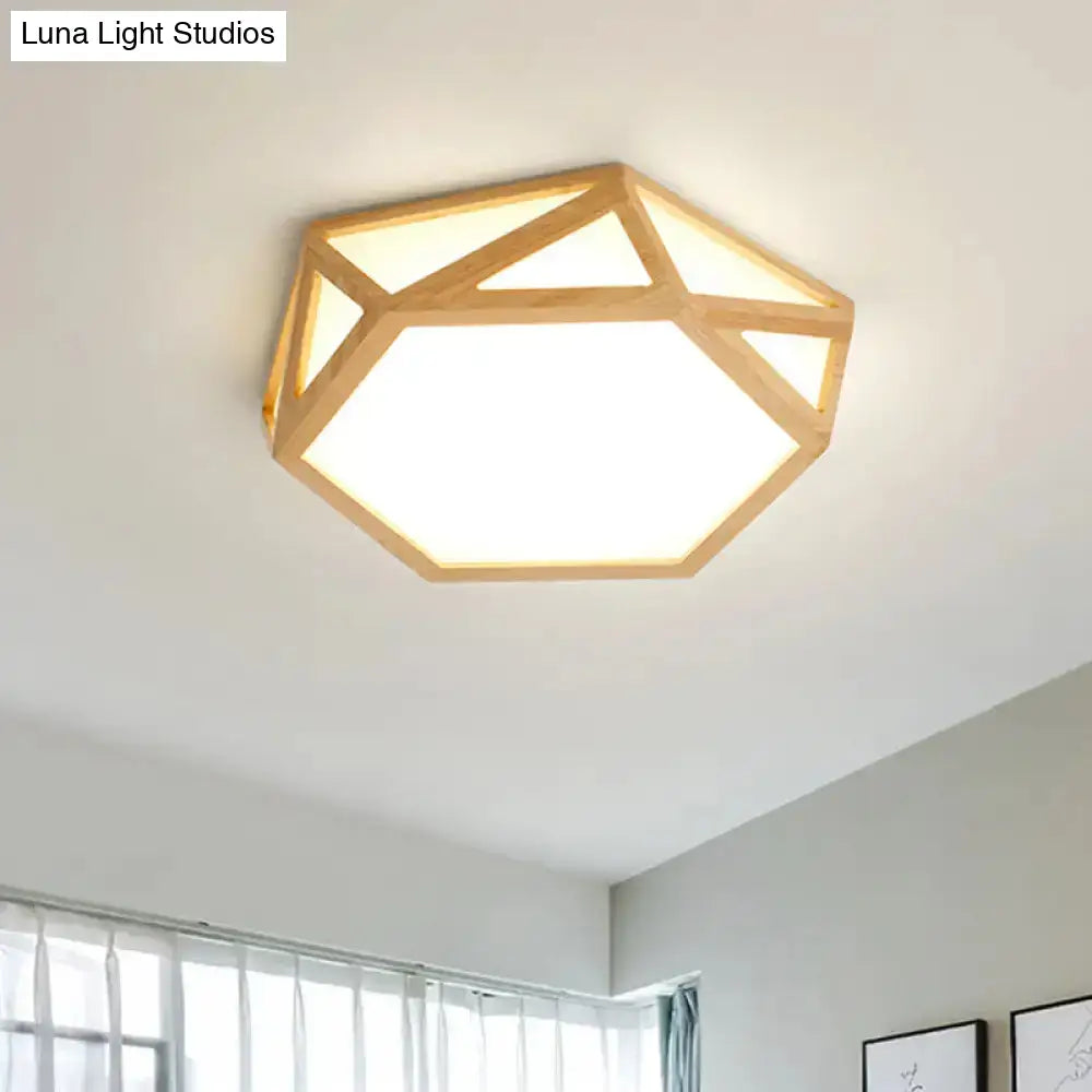 Diamond/Geometric Wood Led Nordic Flush Mount Ceiling Light Fixture - 16’/23.5’ Wide