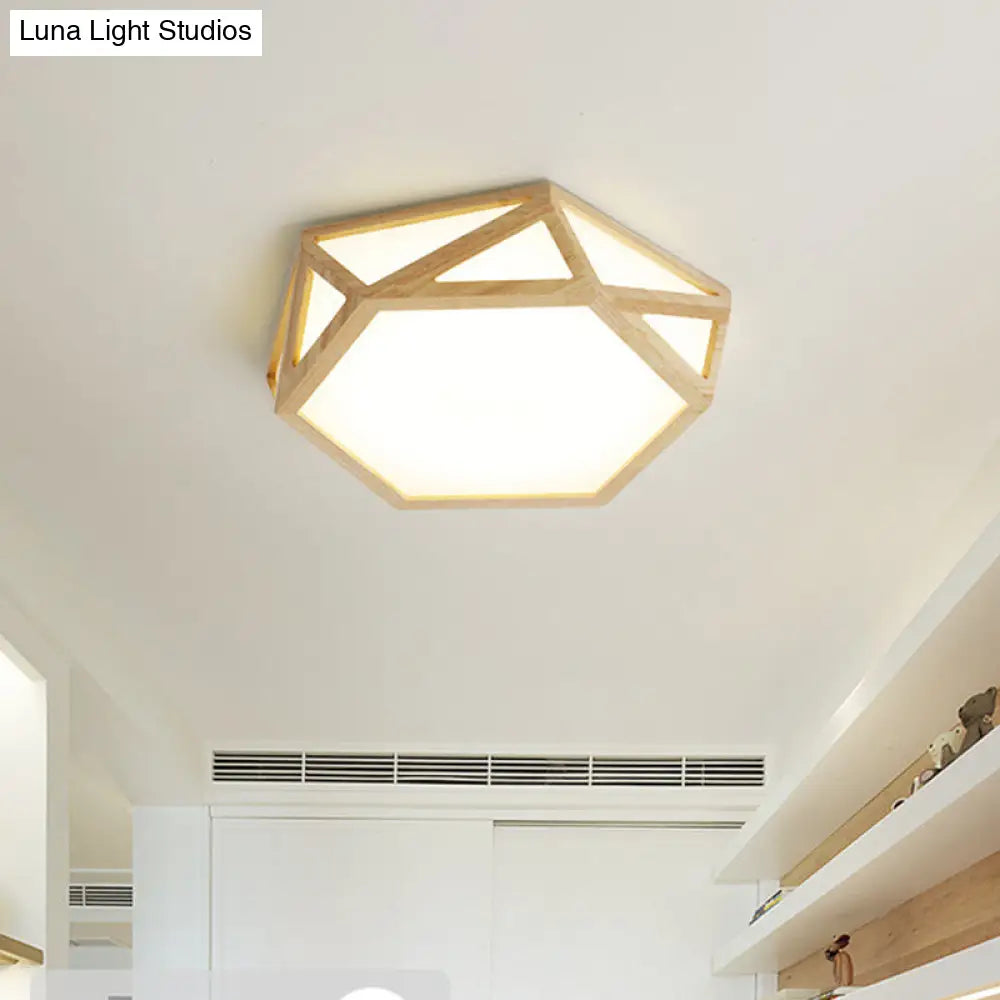 Diamond/Geometric Wood Led Nordic Flush Mount Ceiling Light Fixture - 16’/23.5’ Wide