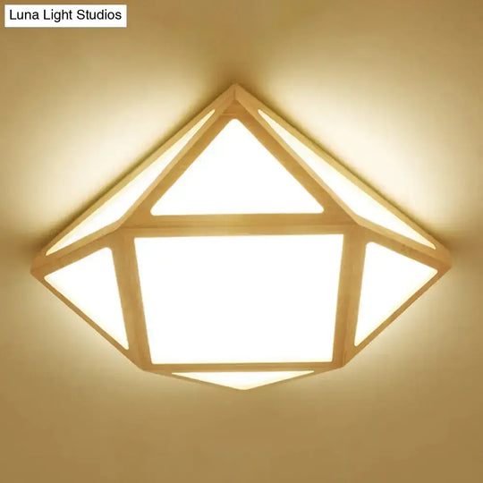 Diamond/Geometric Wood Led Nordic Flush Mount Ceiling Light Fixture - 16’/23.5’ Wide