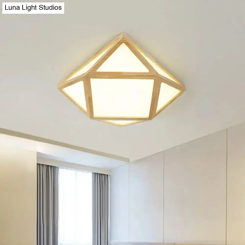 Diamond/Geometric Wood Led Nordic Flush Mount Ceiling Light Fixture - 16’/23.5’ Wide