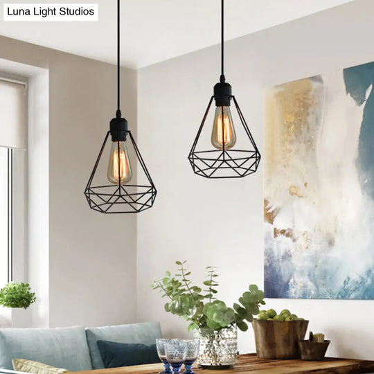 Diamond Iron Cluster Pendant: Nordic Retro 1-Light Black Restaurant Hanging Lamp