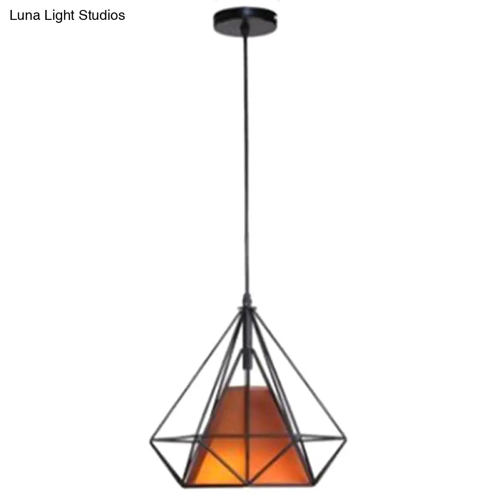 Diamond Iron Cluster Pendant: Nordic Retro 1-Light Black Restaurant Hanging Lamp / 10