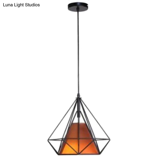 Diamond Iron Cluster Pendant: Nordic Retro 1-Light Black Restaurant Hanging Lamp / 10