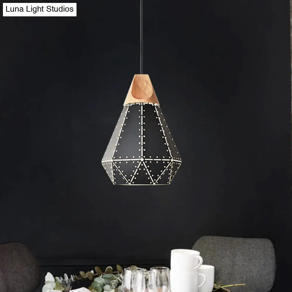 Diamond Iron Hanging Pendant Macaron Suspension Lamp With Laser Cut Design 1-Light Grey/White/Blue