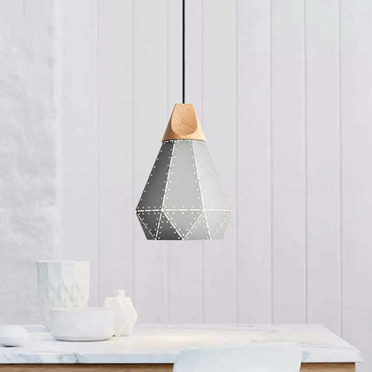 Diamond Iron Hanging Pendant Macaron Suspension Lamp With Laser Cut Design 1-Light Grey/White/Blue