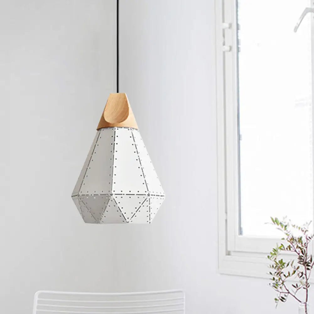 Diamond Iron Hanging Pendant Macaron Suspension Lamp With Laser Cut Design 1-Light Grey/White/Blue