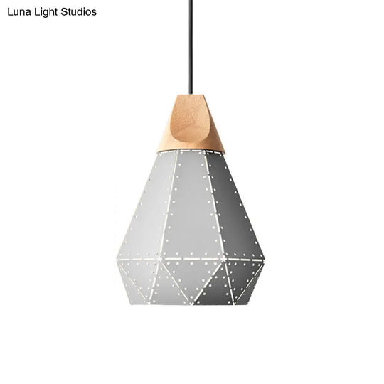 Diamond Iron Hanging Pendant Macaron Suspension Lamp With Laser Cut Design 1-Light Grey/White/Blue