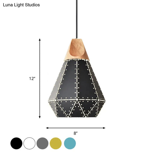 Diamond Iron Hanging Pendant Macaron Suspension Lamp With Laser Cut Design 1-Light Grey/White/Blue