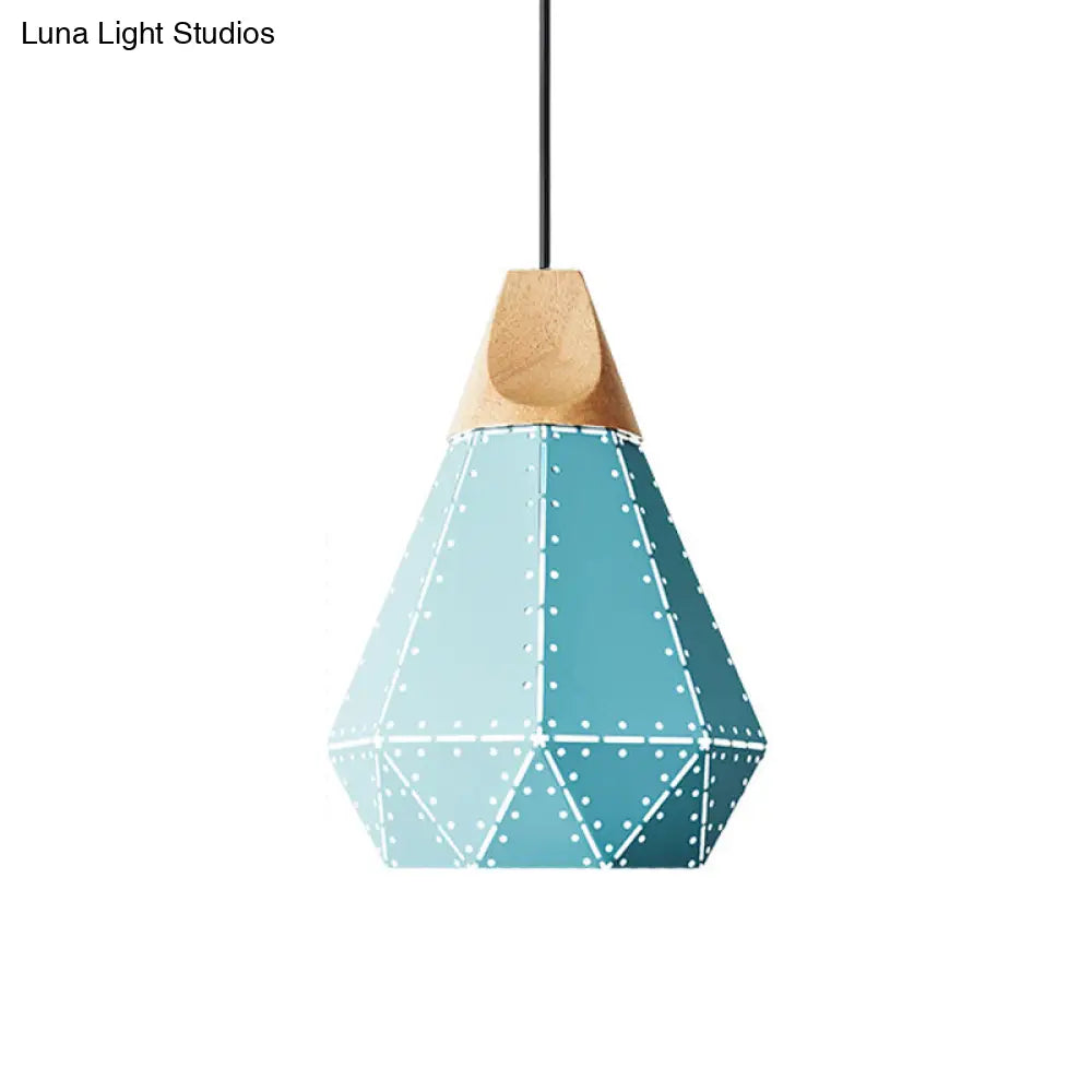 Diamond Iron Hanging Pendant Macaron Suspension Lamp With Laser Cut Design 1-Light Grey/White/Blue