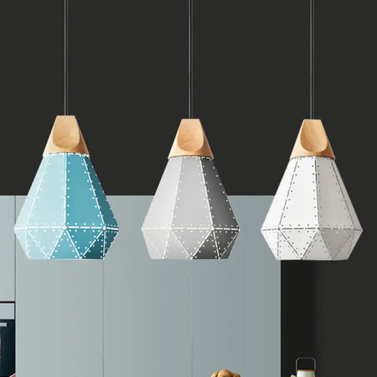 Diamond Iron Hanging Pendant Macaron Suspension Lamp With Laser Cut Design 1-Light Grey/White/Blue