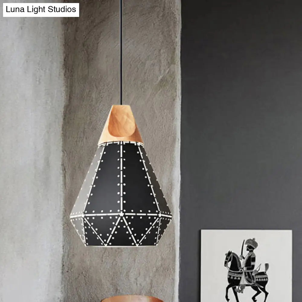 Diamond Iron Hanging Pendant Macaron Suspension Lamp With Laser Cut Design 1-Light Grey/White/Blue