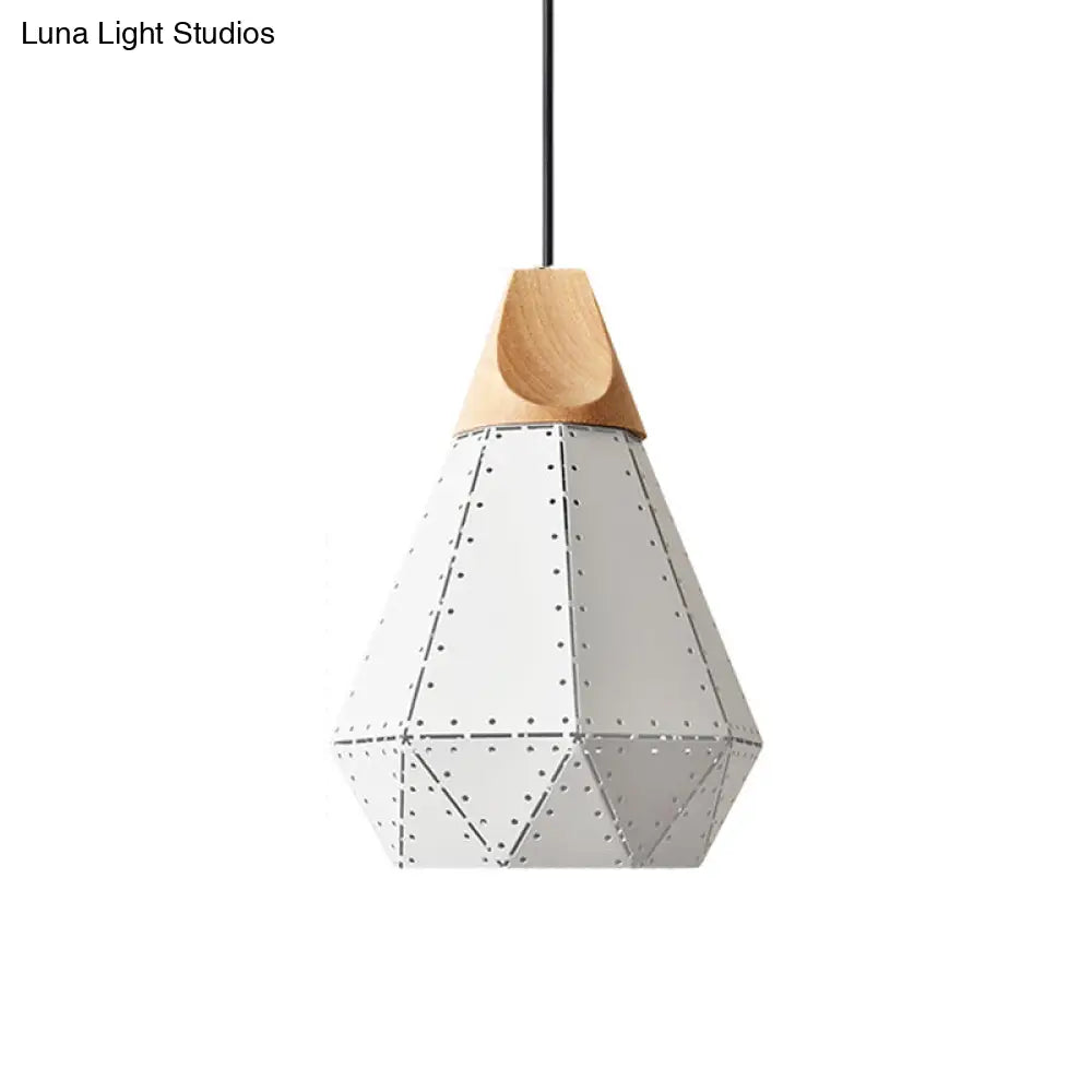 Diamond Iron Hanging Pendant Macaron Suspension Lamp With Laser Cut Design 1-Light Grey/White/Blue