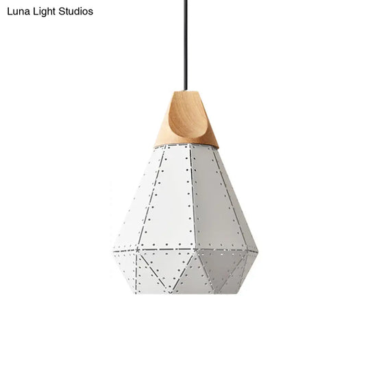 Diamond Iron Hanging Pendant Macaron Suspension Lamp With Laser Cut Design 1-Light Grey/White/Blue