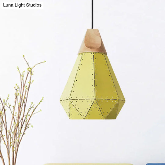 Diamond Iron Hanging Pendant Macaron Suspension Lamp With Laser Cut Design 1-Light Grey/White/Blue