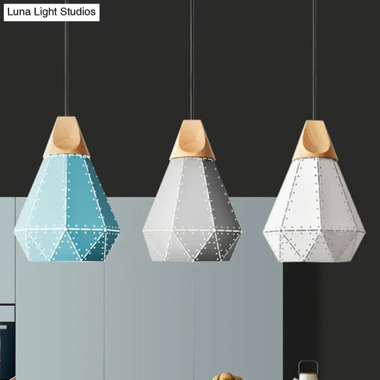 Diamond Iron Hanging Pendant Macaron Suspension Lamp With Laser Cut Design 1-Light Grey/White/Blue