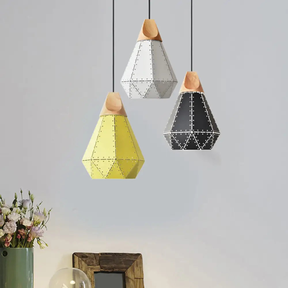 Diamond Iron Hanging Pendant Macaron Suspension Lamp With Laser Cut Design 1-Light Grey/White/Blue