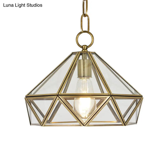 Diamond Pendant Ceiling Light In Brass With Clear Glass For Bedroom