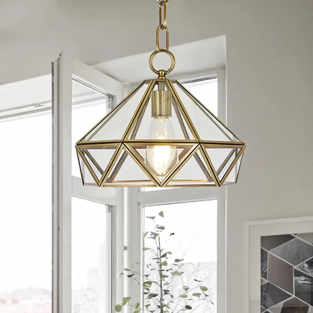 Diamond Pendant Ceiling Light In Brass With Clear Glass For Bedroom