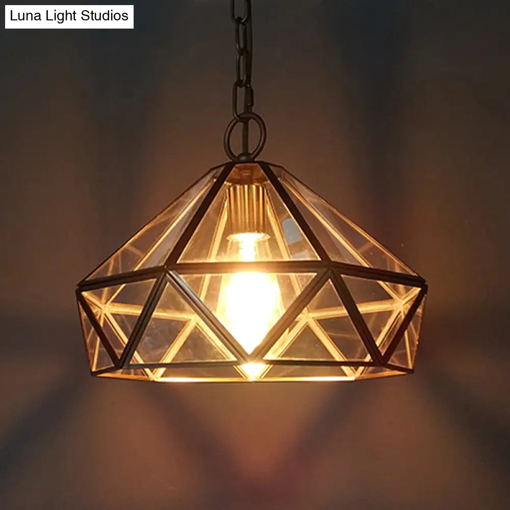 Diamond Pendant Ceiling Light In Brass With Clear Glass For Bedroom