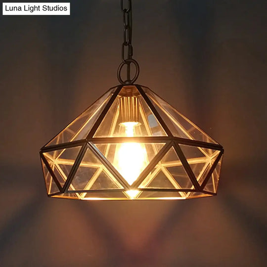 Diamond Pendant Ceiling Light In Brass With Clear Glass For Bedroom