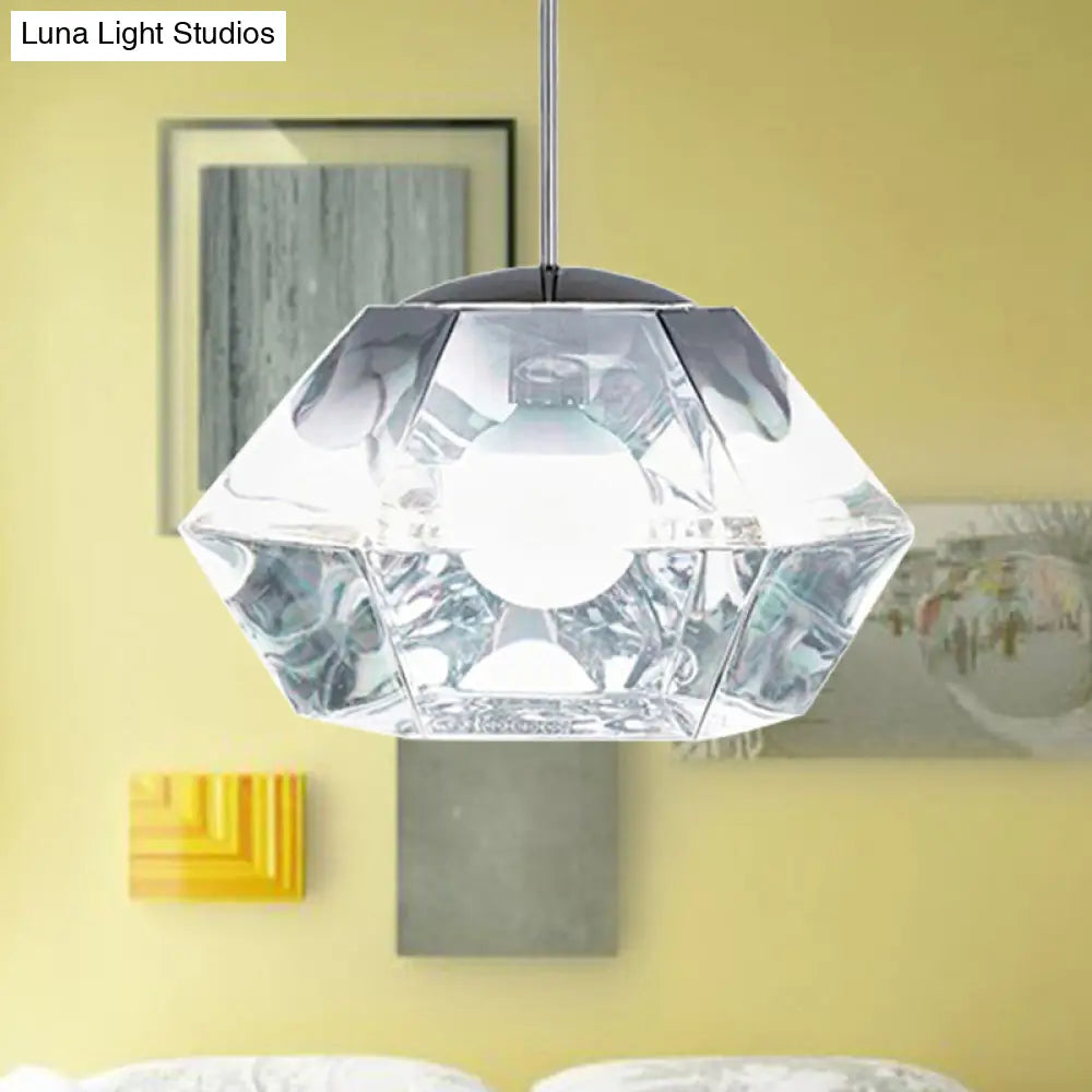 Diamond Pendant Lighting: Post-Modern Glass Ceiling Light With Linear/Stout Shade - Clear/Amber