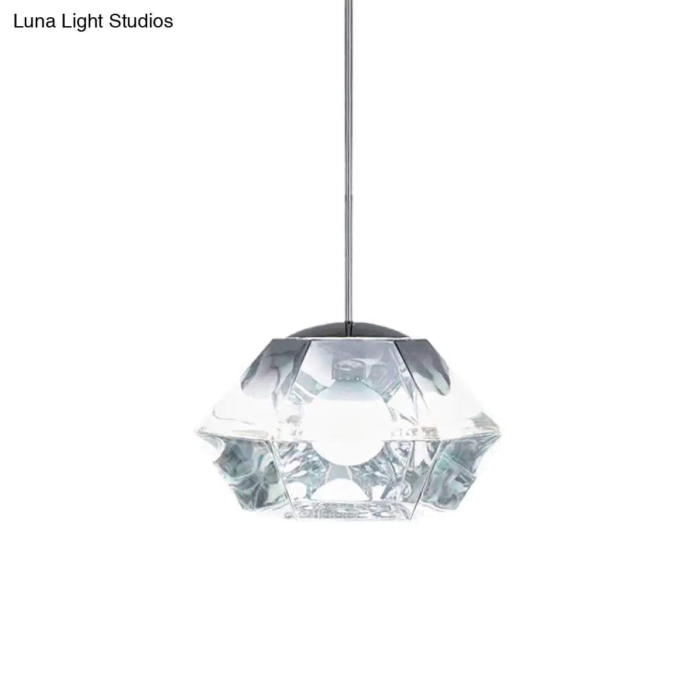 Diamond Pendant Glass Ceiling Light With Clear/Amber Shade – Modern Post-Modern Design 1-Light