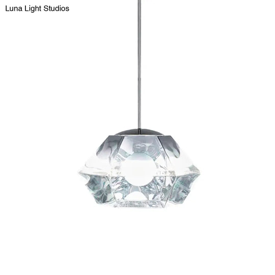 Diamond Pendant Glass Ceiling Light With Clear/Amber Shade – Modern Post-Modern Design 1-Light